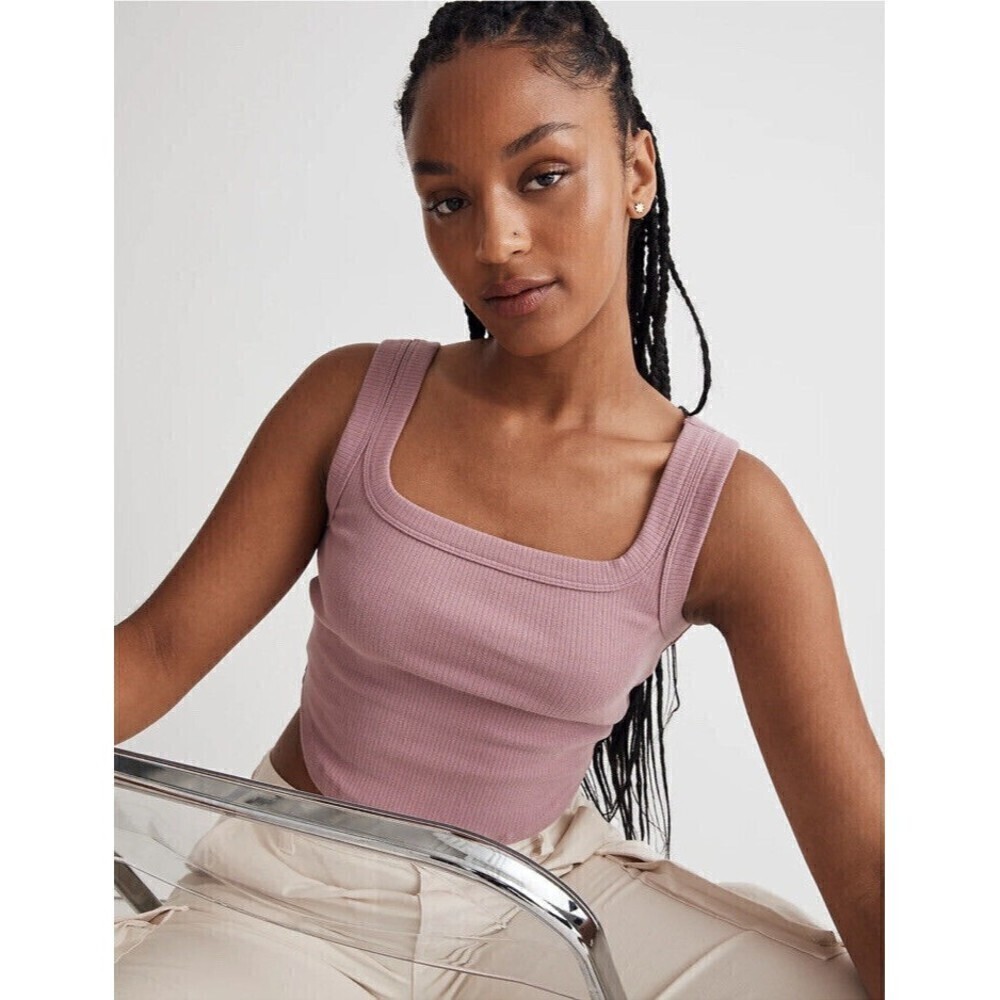 Madewell Tailored Crop Tank in Sleekhold Woodrose Size XL NL398 - Picture 4 of 7